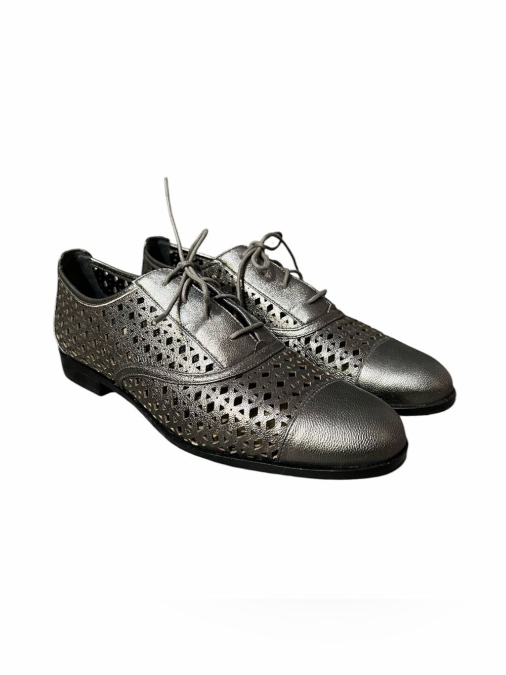 Sunny Gunmetal Metallic Leather Perforated Oxford Loafers 8.5 Micheal Kors NWT